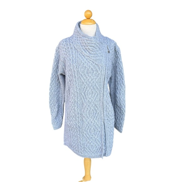 Aran Sweater Market Merino Wool Cable Knit Side-Zip Sweater Tunic Gray Large GUC - Picture 2 of 16